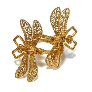 Auth Alexander McQueen Twin Skull Dragonfly Filigree Ring SizeUS 6.5/ JP13